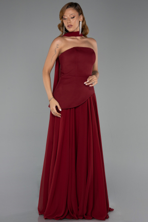 Burgundy Long Chiffon Prom Gown ABU6042