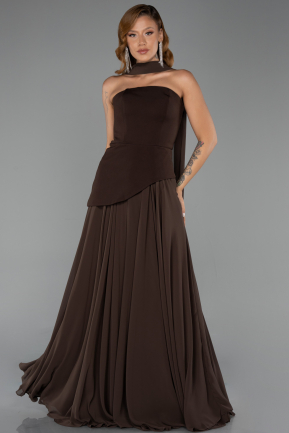 Brown Long Chiffon Prom Gown ABU6042