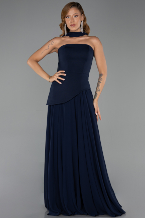 Navy Blue Long Chiffon Prom Gown ABU6042