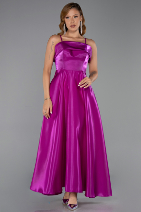 Fuchsia Midi Satin Evening Dress ABK2657