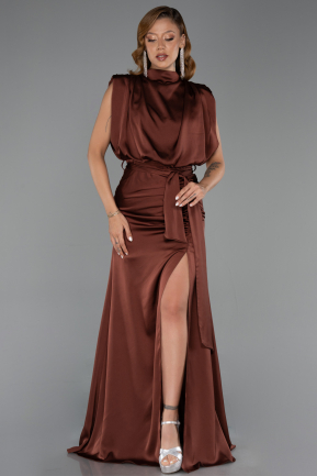 Light Brown Long Satin Evening Dress ABU2133