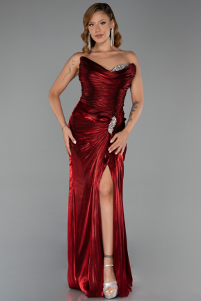 Long Burgundy Chiffon Evening Dress ABU6336