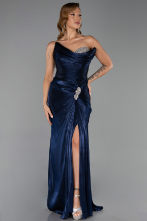 Long Navy Blue Chiffon Evening Dress ABU6336