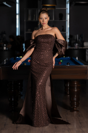 Brown Long Beaded Evening Dress ABU5169