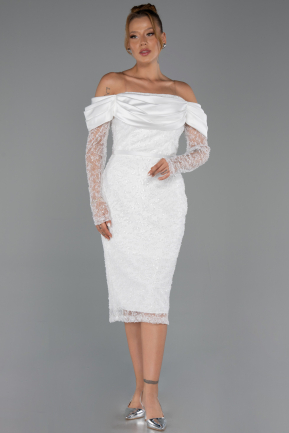 Midi White Beaded Party Dress ABK2663