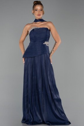 Long Navy Blue Chiffon Evening Dress ABU6335