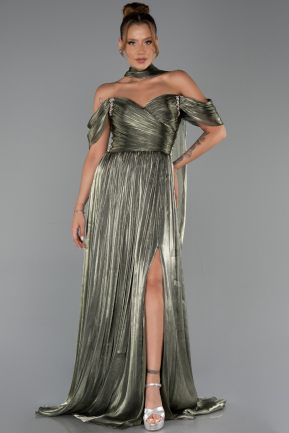 Long Olive Drab Chiffon Evening Dress ABU6342