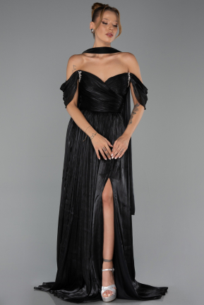 Long Black Chiffon Evening Dress ABU6342