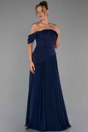 Long Navy Blue Chiffon Evening Dress ABU6345