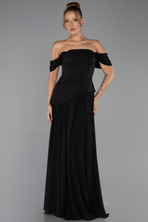 Long Black Chiffon Evening Dress ABU6345