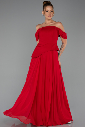 Long Red Chiffon Evening Dress ABU6345