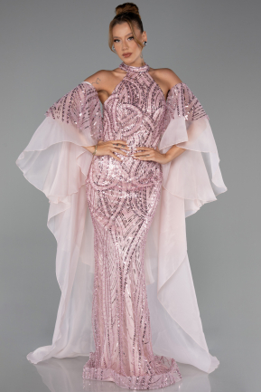 Long Powder Color Beaded Evening Dress ABU6348