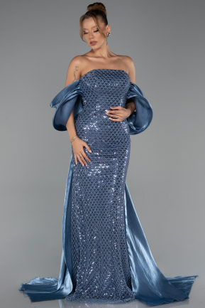 Long Indigo Beaded Evening Dress ABU5169