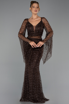 Long Brown Beaded Evening Dress ABU6349