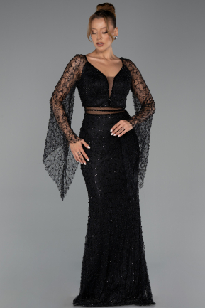 Long Black Beaded Evening Dress ABU6349