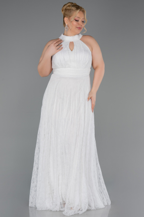 Long White Dantelle Plus Size Evening Dress ABU6330