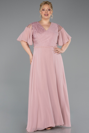 Long Powder Color Chiffon Plus Size Evening Dress ABU6340