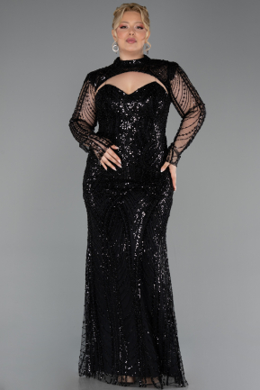 Long Black Beaded Plus Size Evening Gown ABU6357