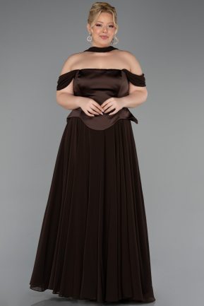 Long Brown Chiffon Plus Size Evening Dress ABU5551