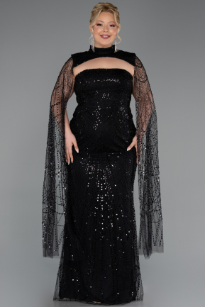Long Black Beaded Plus Size Evening Gown ABU6346