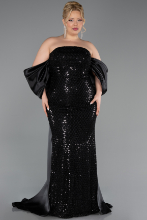 Long Black Scaly Plus Size Evening Gown ABU6312