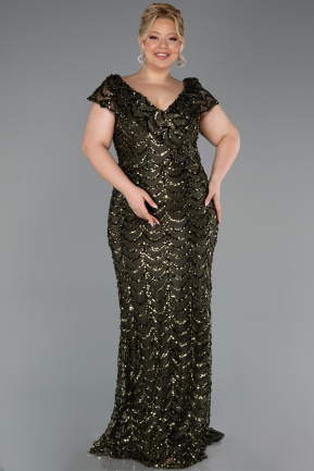 Long Olive Drab Scaly Plus Size Evening Gown ABU6282