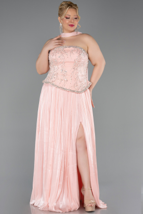Long Salmon Chiffon Plus Size Evening Gown ABU5793