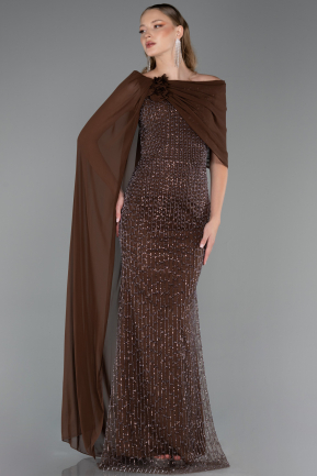 Long Brown Beaded Evening Dress ABU5816