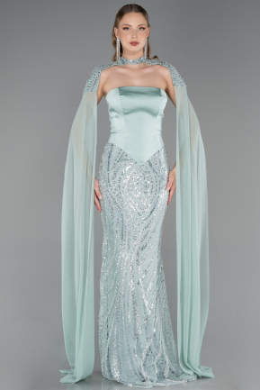 Long Mint Beaded Mermaid Evening Gown ABU6315
