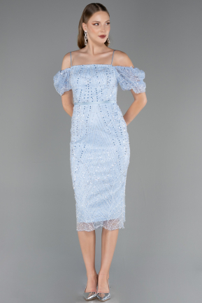 Midi Light Blue Beaded Cocktail Dress ABK2667