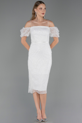 Midi White Beaded Cocktail Dress ABK2667