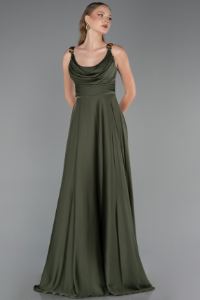 Long Olive Drab Satin Prom Gown ABU5146