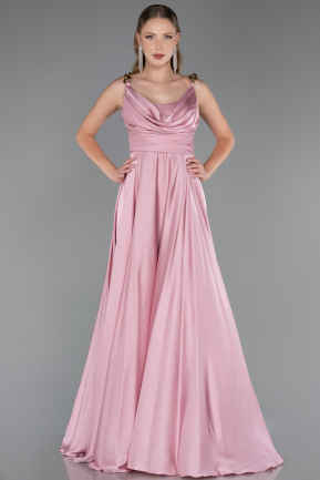 Long Powder Color Satin Prom Gown ABU5146