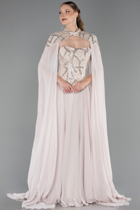 Long Beige Chiffon Evening Dress ABU5931