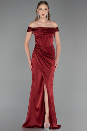 Long Burgundy Satin Evening Dress ABU5976
