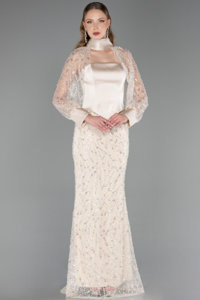 Long Beige Beaded Evening Dress ABU6358