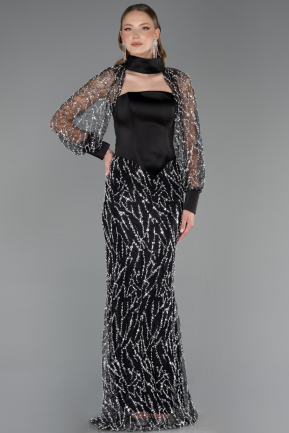 Long Black Beaded Evening Dress ABU6358