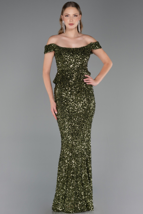 Long Olive Drab Scaly Evening Dress ABU6359