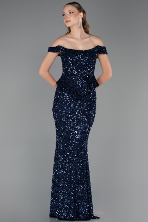 Long Navy Blue Scaly Evening Dress ABU6359