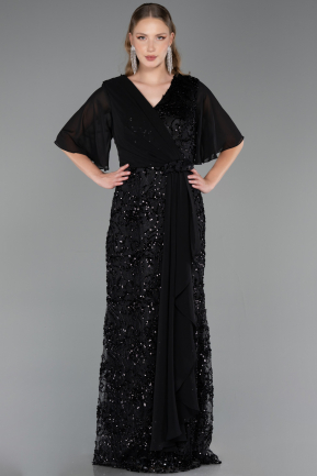Long Black Scaly Plus Size Evening Gown ABU6373