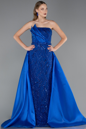 Long Sax Blue Beaded Evening Dress ABU5511