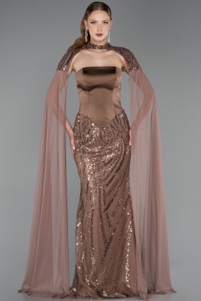 Long Brown Beaded Mermaid Evening Gown ABU6315