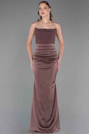 Light Brown Long Satin Prom Gown ABU6061