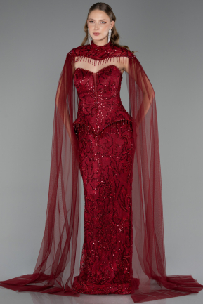 Long Burgundy Beaded Evening Dress ABU6377