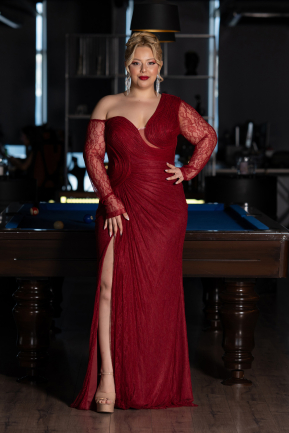 Long Burgundy Dantelle Plus Size Evening Gown ABU6339