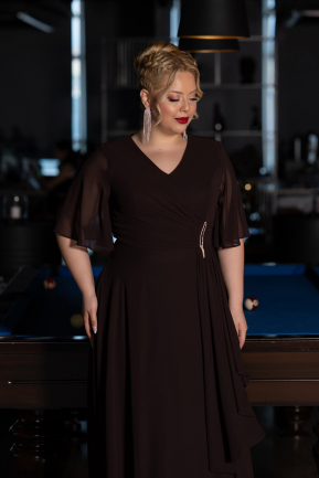 Long Brown Chiffon Plus Size Evening Dress ABU5180