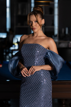 Long Indigo Beaded Evening Dress ABU5169