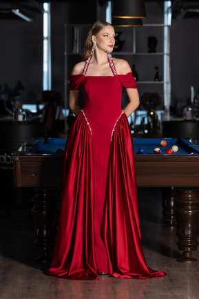 Long Red Satin Evening Dress ABU5995