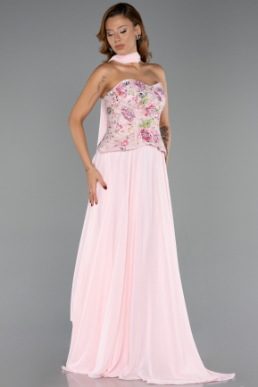 Long Powder Color Chiffon Evening Dress ABU6391