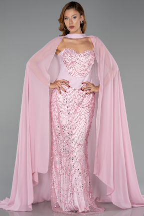 Long Powder Color Beaded Evening Dress ABU6372